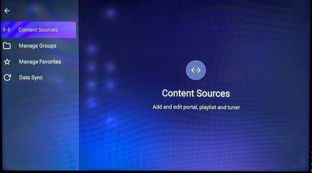 Pantalla del gestor de fuentes en la aplicación MYTV Online 3 al intentar configurar IPTV en el Formuler Z11