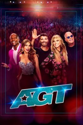 Vibrant poster for a talent show series, featuring judges and a lively audience, showcasing the entertainment variety offered by Oneclicktv